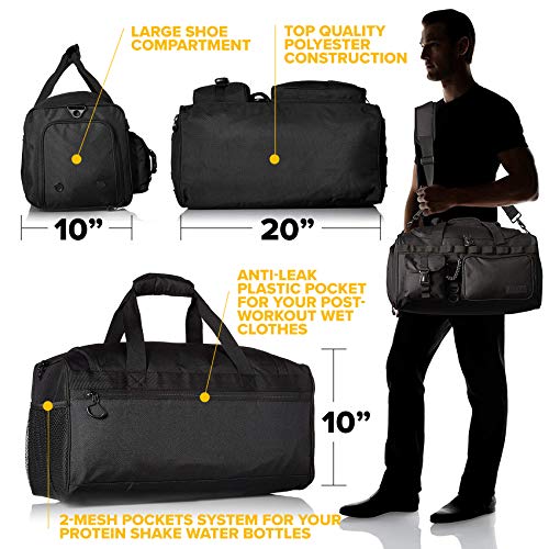 32L 20" Tactical Gym Duffle Bag with Shoe Compartment & Wet Pocket | Water Resistant Fabric, Reinforced Base, MOLLE Webbing & 7 Compartments for Workout, Basketball, Soccer, Travel & Gym Gear