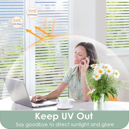 rabbitgoo Frosted Glass Window Privacy Film, Classic Stripe, 17.5" x 78.7" | Reeded Blinds Design, All Day Privacy Shield, Opaque Frosted Cover, Sun Blocking, Static Cling No Glue, for Home, Office - color: Classic Stripe, size: 17.5" x 78.7"