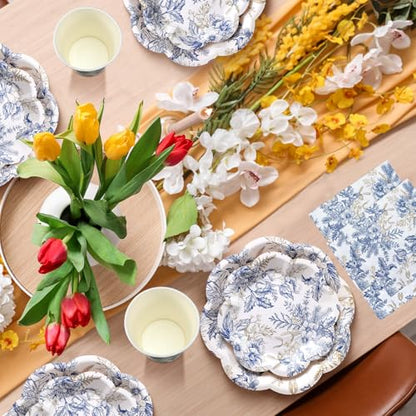 Newtay 250 Pcs Blue Floral Disposable Plates and Napkins Blue Gold Disposable Tableware Set for 50 Guests Paper Plates Napkins Cups for Wedding Bridal Shower Supplies - color: Blue and Gold, style: Stylish