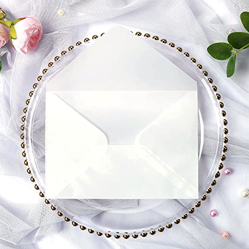 PONATIA 50 PCS/Pack A7 Vellum Envelopes, 5.35 x 7.5'' Vellum Envelopes, Perfect For 5 x 7'' Weddings Invitation Cards, Graduation Invite, Acrylic Invitations, Photos - color: Vellum