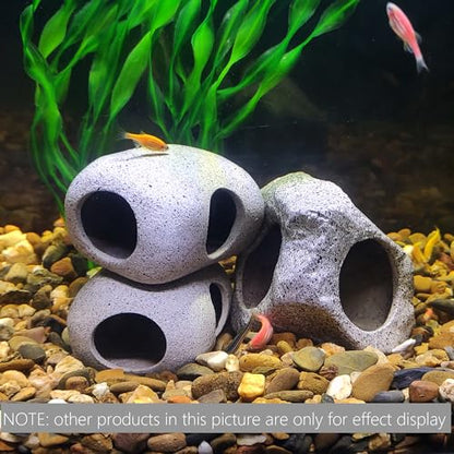 Aquarium Hideaway Rocks for Small Fishes, Shrimps to Breed, Play and Rest, Safe and Non-toxic Ceramic Fish Tank Ornaments, Hideout Stone for Betta - size: 3.7"x2.7"x2"(1pc)