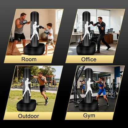 Freestanding Punching Bag for Adults, 70" Heavy Bag Inflatable Boxing Bag, Boxing Equipment Bag with Stand, Kickboxing Bag for Training Gym MMA Muay Thai Fitness - color: White Athlete - Includes Accessories