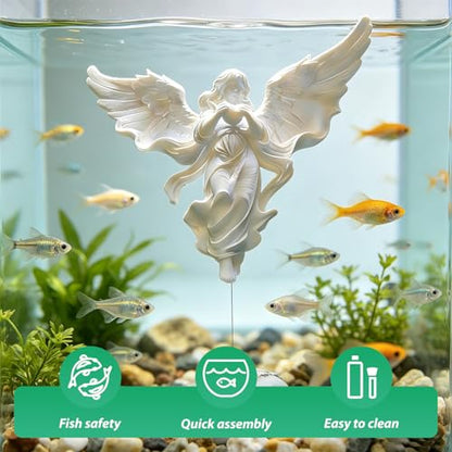 Floating Fish Tank Decorations,Aquarium Angel Decor - White Angel Ornament with Simulated Stone Weight,Betta Fish Tank Decorations,Cool Aquarium Decor for Beginner Fish Tanks