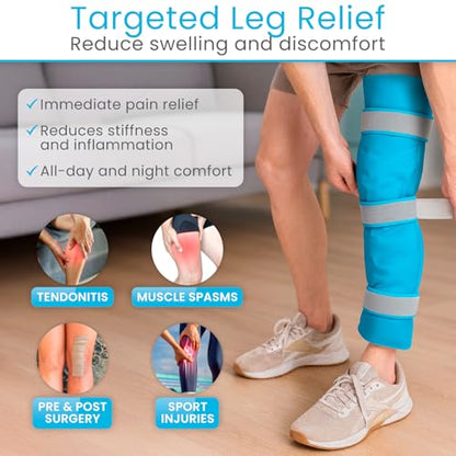 Arctic Flex Full Leg Ice Pack Wrap (Hot & Cold Therapy) - Large, Reusable Gel Ice Pack for Injuries & Swelling - ICY Sleeve for Leg Pain Relief - Cold/Hot Wrap for Thigh, Hips, Knee, Shins & Back