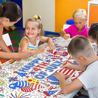 Gatherfun 7월 4일 컬러링 식탁보 | 애국적인 자이언트 포스터 80.9 x 182.9cm(31.5 x 72인치) | 독립 기념일 장식 및 활동에 이상적 | 교실 벽 또는 학교 파티 테이블 커버를 위한 미국 국기 테마 - style: 독립 기념일