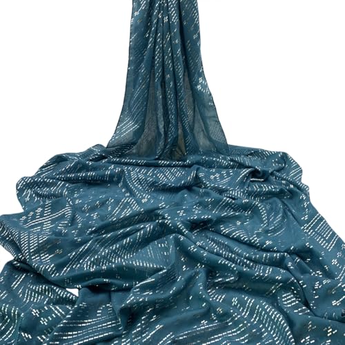 1920's Women's large-sized winter and autumn scarf - Retro Faux Assuit Foil print-embossed style long scarves - color: Blue Silver