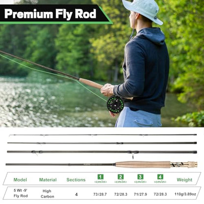PLUSINNO Fly Fishing Rod and Reel Combo Kit, Fly Fishing Rod for Starters | 4 Piece Lightweight Ultra-Portable Graphite 5 Wt -9' Fly Rod, 5/6 Reel, Complete Starter Package with Carrying Bag