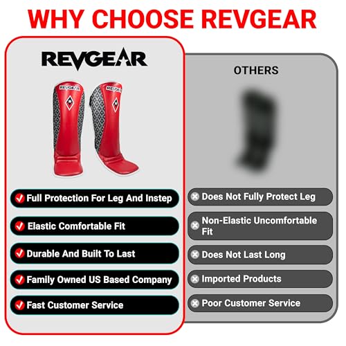 Revgear Superlite Light Weight Leather Shin Guards | for Martial Arts/MMA - color: Red, size: X-Large