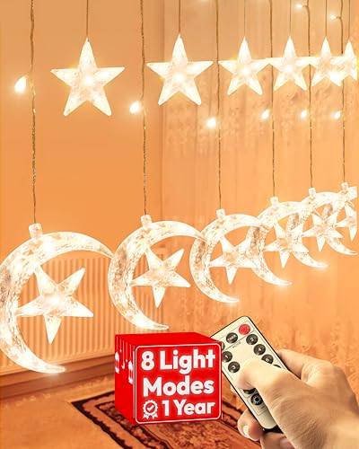 OLEEK Ramadan Lights Decorations - Ramadan Decorations for Home 2026 - Ramadan Decoration Lights - Ramadan Gifts for Kids - Ramadan Decor - Ramadan String Lights زينه رمضان - Ramadan led Lights - style: Star in Moon