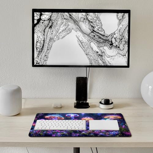 KeKee Colorful Sea Aquarium Neon Jellyfish Octopus Mushrooms Large Mouse Pad Gaming Mousepad Desk Pad for Keyboard and Mouse Mat Non-Slip Base 30x60cm, Style - size: 30x60cm