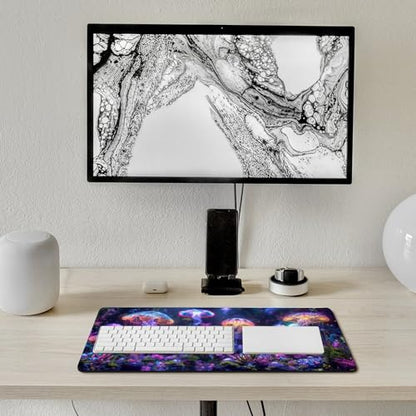 KeKee Colorful Sea Aquarium Neon Jellyfish Octopus Mushrooms Large Mouse Pad Gaming Mousepad Desk Pad for Keyboard and Mouse Mat Non-Slip Base 30x60cm, Style - size: 30x60cm