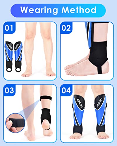 BROTOU Shin Guards Soccer Youth, Soccer Shin Guards for Kids 3-15, Light Weight Adjustable Straps Shin Pads Protection Equipment with Ankle and Leg Calf Protection - color: BLUE, size: Large