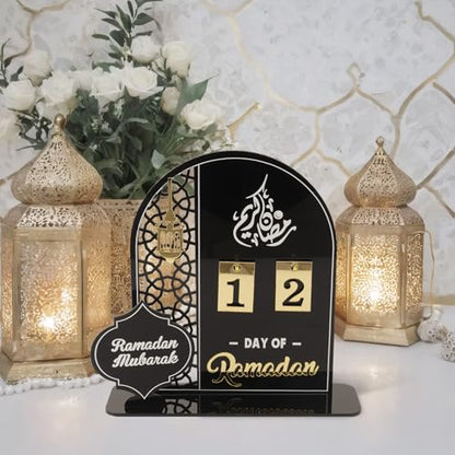 Acrylic Ramadan Countdown Calendar 2026, Black Eid Mubarak 30 Day Advent Calendar, Ramadans Decorations for Home, Indoor Islamic Table Stand Fireplace Office Desk Decor, Muslim Gifts for Kids