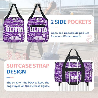 Personalized Sport Ballet Dance Bag, Bright Glitters Dark Purple | Customized Travel Duffel Tote with Name Overnight Weekender Perform Cheer Bag - color: Purple