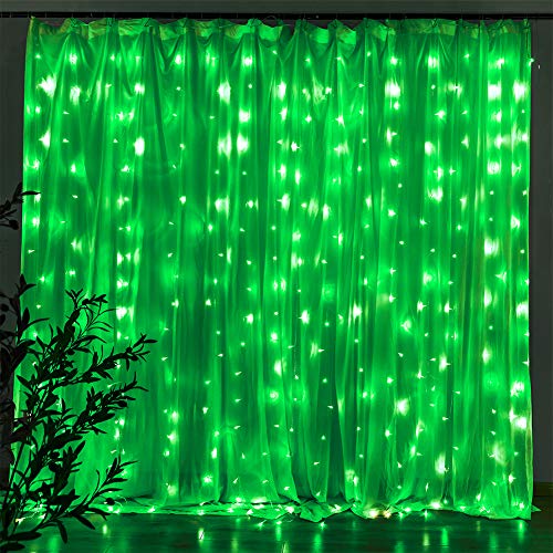 Star 304 LED 9.8ftx9.8ft 30V 8 Modes,Window Curtain String Lights Wedding Party Home Garden Bedroom Outdoor Indoor Wall Decorations (Green - color: Green, size: 304LED