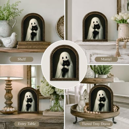 Ghost Black Cat Arched Decor, Cute Halloween Sign - color: Ghost Holding Black Cat