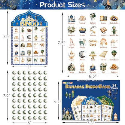 Fancy Land Ramadan 아동용 빙고 게임 이드 무바라크 빙고 카드, 무슬림 파티 선물, 가족 교실 활동 용품, 24인용