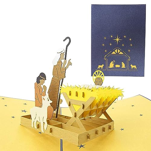 PopLife® Nativity Manger, Birth of Jesus Pop Up Christmas Card - Handmade 3D Holiday Greeting, Blank Merry Christmas Note, Small Stocking Present for Friends and Family - color: Nativity Manger