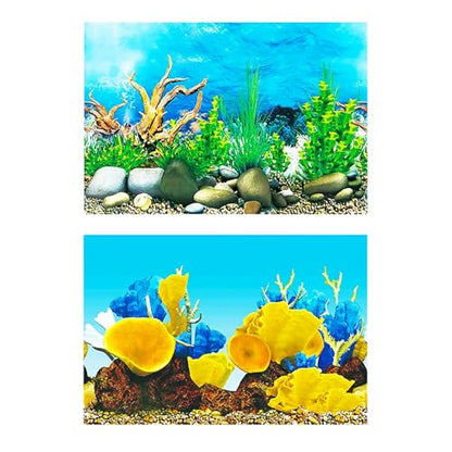 Double-Sided Aquarium Background, Coral Reef and Seabed Design, 12 x 20 Inches, Waterproof (Animal Print A)