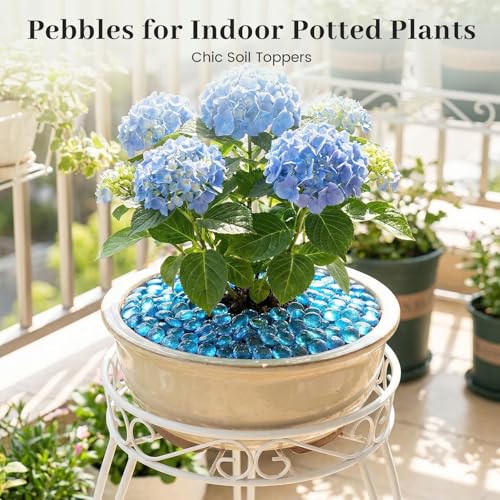 FUTUREPLUSX 1 LB Light Blue Flat Glass Marbles, Glass Pebbles Vase Fillers | Glass Beads, Rocks Fish Tank Aquarium Decor, Table Centerpieces Scatter and DIY Crafts - color: Light Blue-2