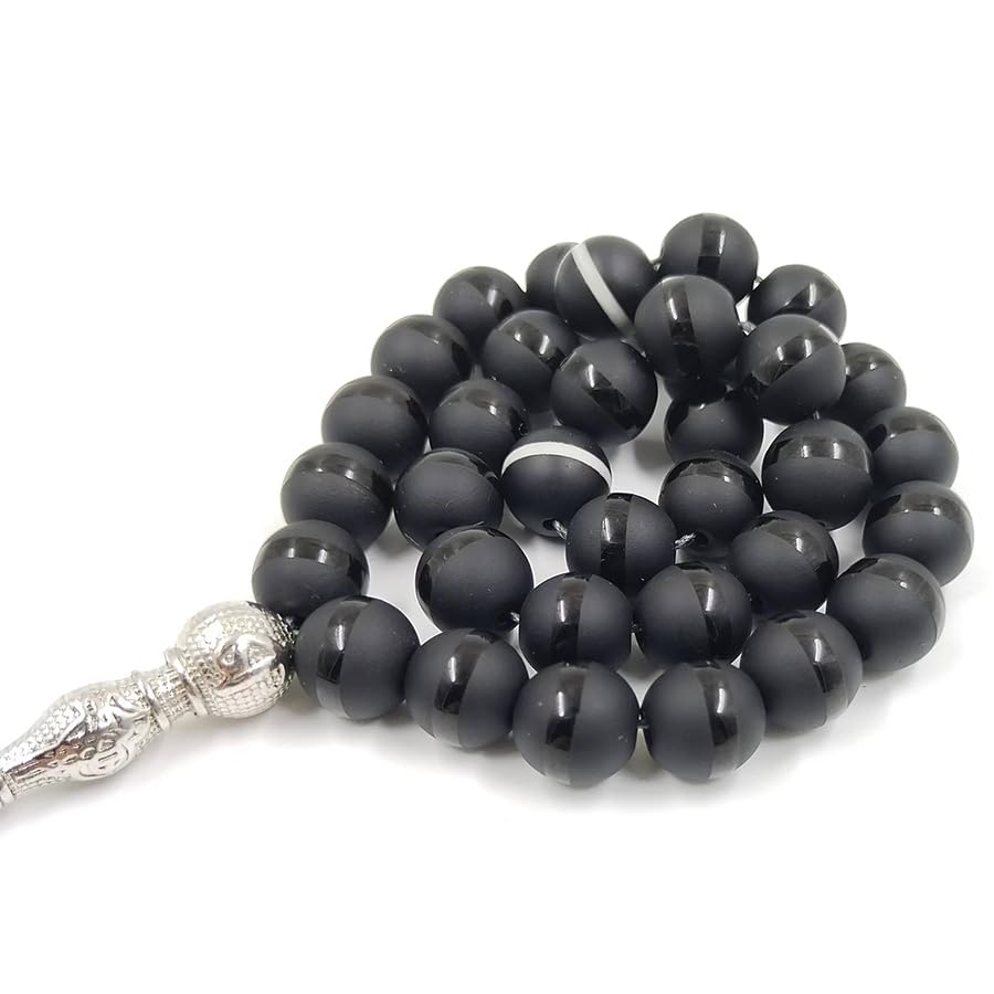 ALBASHAN Black Crystal Tasbih and agate tassel Muslim prayer beads 33 45 66 99 Misbaha rosary beads Islamic Eid ADHA gift - size: 10mm x 66beads