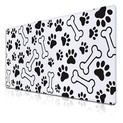 Desktop Mats Laptop Desk Mat Gaming Mouse Pad Extra Large Mouse Pads Computer Mats Office Pad Waterproof Non-Slip Rubber Base 35.4 X 15.7 for Game Office, Dogs Paws and Bones - color: Dogs Paws And Bones