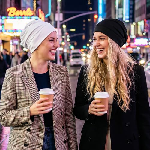 2PCS Hijab Undercap Non Slip for Women, Cozy Satin Hijab Undercap Cap Scarf Islamic Muslim Soft Hijabs Accessory for Turban Tube Neck Cover (White Black)