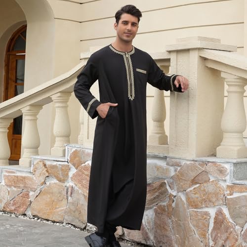 zhxinashu Thobe for Men Long Sleeve Kaftan Formal Robe Muslim Men Clothing - size: Large