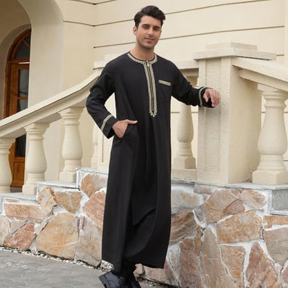 zhxinashu Thobe for Men Long Sleeve Kaftan Formal Robe Muslim Men Clothing - size: X-Large