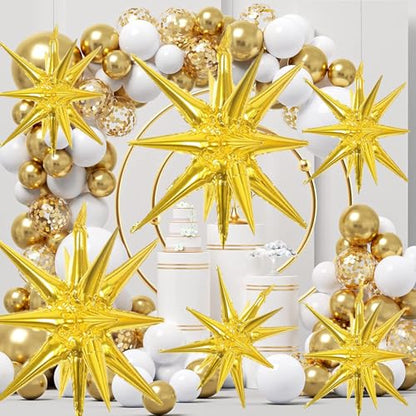 6 Pcs Gold Star Foil Balloons One-Piece 14-Pointed Star Balloon 4D Starburst Cone Mylar Balloon 22inch Christmas Birthday Wedding Wedding Anniversary Party Supplies (22&27 Inches Gold) - color: 22&27 Inches Gold