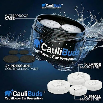 CauliBuds™ Cauliflower Ear Magnet - Premium Silicone Ear Magnets Cauliflower Ear - Pressure Earrings Magnetic Ears - Treatment in BJJ, Wrestling, MMA, & Rugby - Cauliflower Ear Draining Kit (White) - color: White