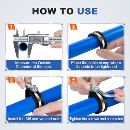 1/4 Inch Rubber Cable Clamp P Clip Pipe Hose Tube Conduit Wire Insulated | ELECFUN, 20pcs, Stainless Steel, Metal, Line - size: 1/4 Inch