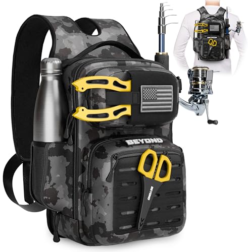 Beyond Fishing Tackle Backpack- The Voyager Tactical Fishing Storage Bag - Lightweight & Compact Bag For Fishing - color: Black Onyx