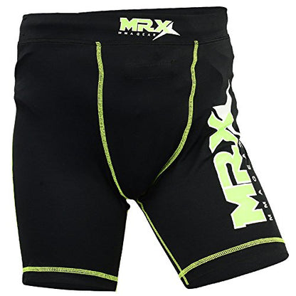 New Mrx MMA Compression Shorts with stabilize Cup Sports Short Martial Arts, Kick Boxing, Black-Green - size: Large