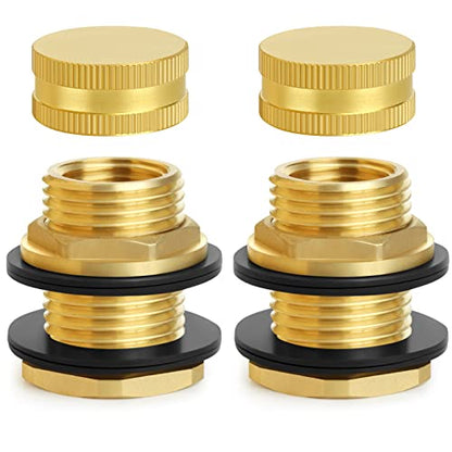 Ceaeso Brass Male Garden Hose Bulkhead Fitting With Plug, 1/2" Female NPT, 3/4" Male GHT (garden Hose Thread), Brass Tank Connector/drain/flush Port Kit For Rain Barrels, Aquariums, Sinks，2 Pack - color: 2 pack