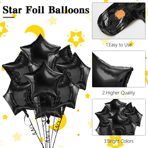 Star Balloons, 18 Inch Foil, 10 PCS Black, Decorative-Balloons, General Celebration, Adult, Unisex Adult, Unisex, Star, Aluminum, 18 inches, Aluminum Foil, Sturdy, Reusable - color: Black