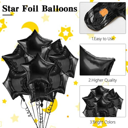 Star Balloons, 18 Inch Foil, 10 PCS Black, Decorative-Balloons, General Celebration, Adult, Unisex Adult, Unisex, Star, Aluminum, 18 inches, Aluminum Foil, Sturdy, Reusable - color: Black