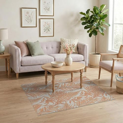4'x6' Washable Bohemian Leaf Accent Rug, Peach Non-Shedding Small Carpet Pet Friendly & Kids Safe Play Mat for Playroom, Bedroom, Reading Nook | Ref:1991830 - color: Beige/Pattern 23, size: 4' x 6' (Rectangular)