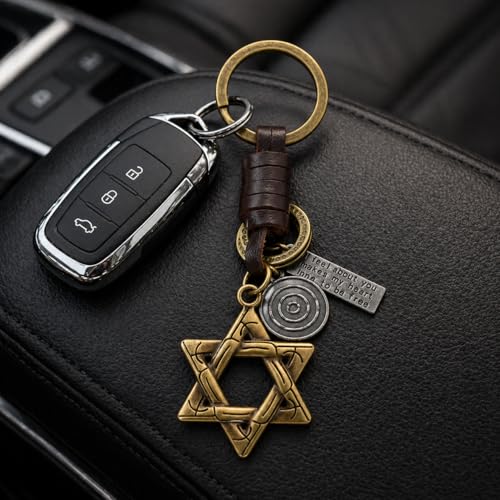 Dainty Antique Jewish Star of David Keychains Pendant for Women Charms Purse Bag Israel Accessories Gifts - color: Brown