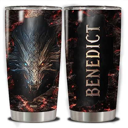 WAZONE Personalized Dragon Tumbler With Lid Fire Lava Customize Name 20oz 30oz Stainless Steel Insulated Cup Coffee Travel Mug Christmas Birthday Gifts for Men Dad Son Father Husband - color: Dragon