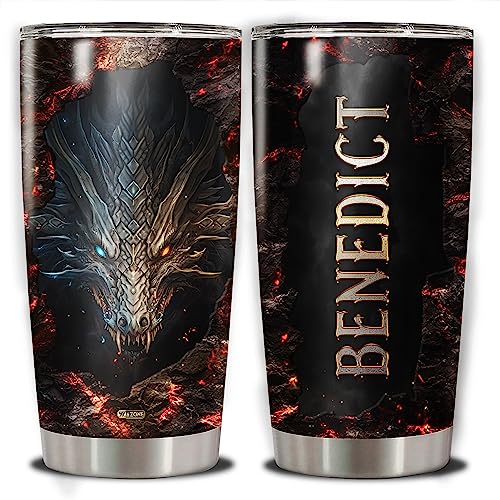 WAZONE Personalized Dragon Tumbler With Lid Fire Lava Customize Name 20oz 30oz Stainless Steel Insulated Cup Coffee Travel Mug Christmas Birthday Gifts for Men Dad Son Father Husband - color: Dragon