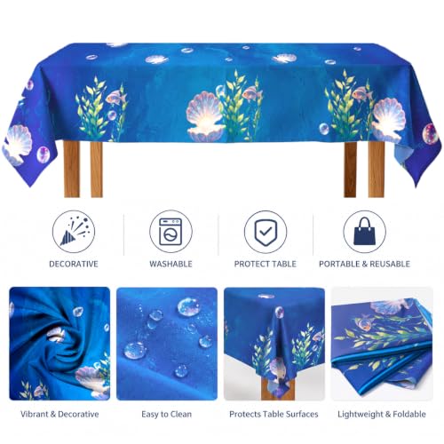 10x6.5 FT+9x4.5 FT Mermaid Backdrop Tablecover Set Under The Sea | Underwater Ocean Scene with Giant Shell Pearl,Party Decorations,Coral Fish Aquarium Background,Birthday,Baby Shower,Card - size: 10x6.5 FT+9x4.5 FT