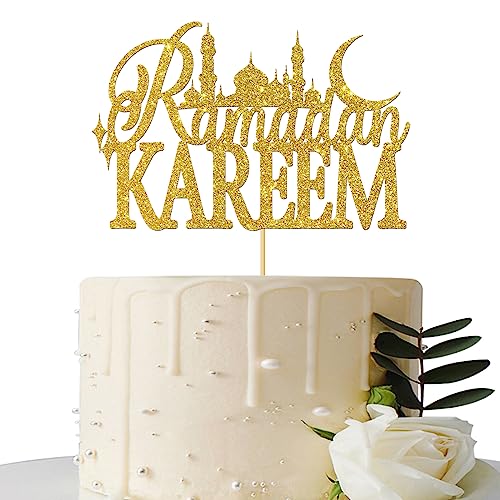 Gold Glitter Ramadan Kareem Cake Topper - Ramadan Muslim Islamic Decoration - Muslim Islam Eid Celebration Decoration