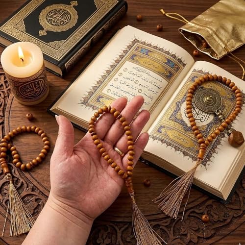 12 Pcs Olive Wood Prayer Beads, Islamic Muslim Tasbih for Dhikr and Quran Recitation, Eid Gift, Prayer Beads for Women Men