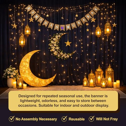 Mandala Crafts Burlap Ramadan Mubarak Banner Muslim Islamic Bunting Sign - color: Ramadan