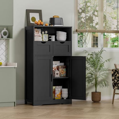 Iwell Storage Cabinet with Doors & Shelves, Kitchen Pantry Cabinet, Bathroom Cabinets for Living Room, Kitchen, Laundry, Black - color: Black