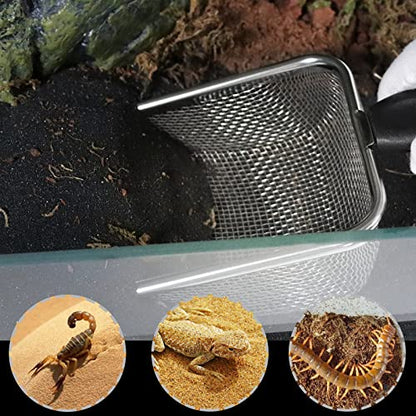 Aiicioo Reptile Stainless Steel Sand Scoop Metal Shovel Sifter Fine Mesh Terrarium Substrate Cleaner Corner Sifter Pooper Scooper Cat Scoop for Reptile Litter Box