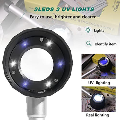 30X Handheld Magnifier with 6 Light, Jeweler Loupes Lighted Magnifying Glass-USB Rechargeable for Seniors Reading Coins Crafts Jewelry Hobbies - style: 30X-1.41in