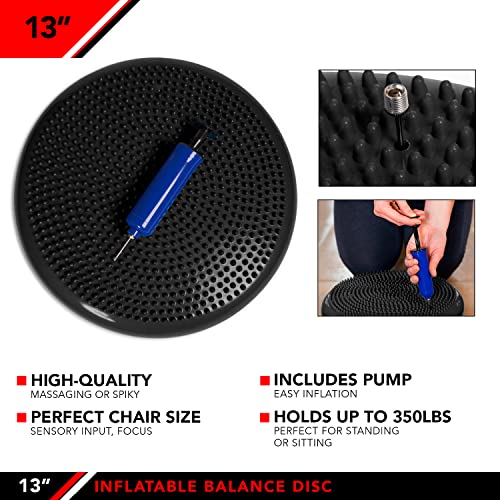 JFIT Inflatable Balance Disc - 13" or 26" Large Wobble Cushion Trainer - Durable Exercise Balance Pad for Coordination, Stability, and Core - Home, Gym, and Pet Training - style: 13-Inch - Black