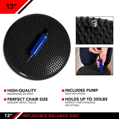 JFIT Inflatable Balance Disc - 13" or 26" Large Wobble Cushion Trainer - Durable Exercise Balance Pad for Coordination, Stability, and Core - Home, Gym, and Pet Training - style: 13-Inch - Black